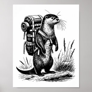 Hiking River Otter Backpacking Animals Funny Cotta Poster