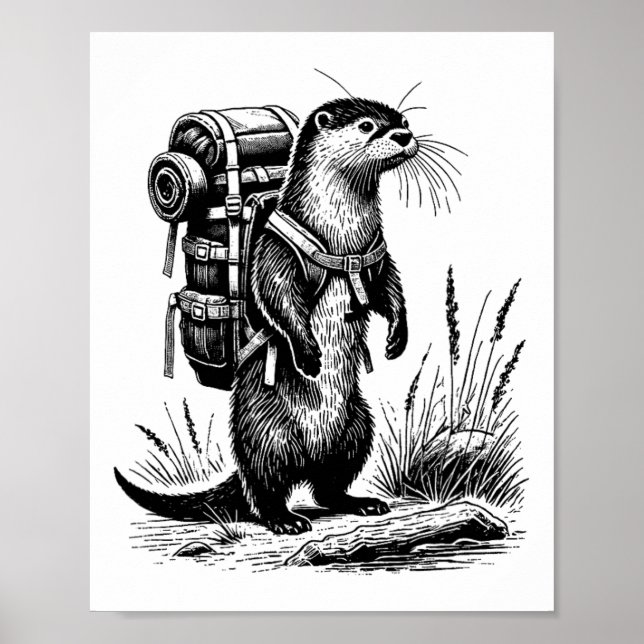Hiking River Otter Backpacking Animals Funny Cotta Poster (Front)