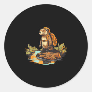 Hiking river otter backpacking outdoor animal classic round sticker