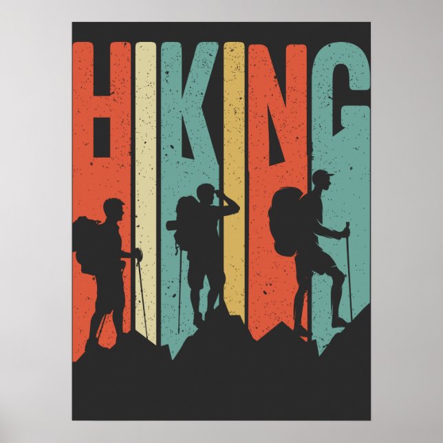 Hiking Themed Adventure Shirt, Vintage Hiking Poster (Front)