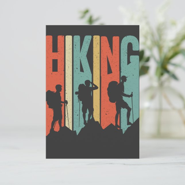 Hiking Themed Adventure Shirt, Vintage Hiking RSVP Card (Standing Front)