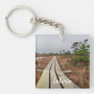 Hiking trail in swamp key ring