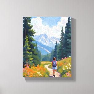 Hiking Trail Mountain Nature Landscape Watercolor Canvas Print