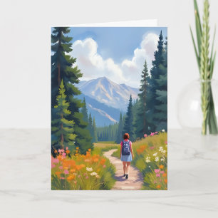 Hiking Trail Mountain Nature Landscape Watercolor Card
