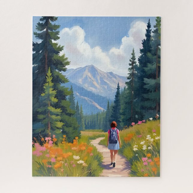 Hiking Trail Mountain Nature Landscape Watercolor Jigsaw Puzzle (Vertical)