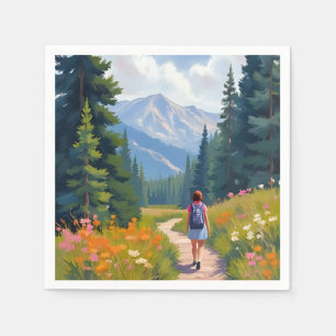 Hiking Trail Mountain Nature Landscape Watercolor Napkin