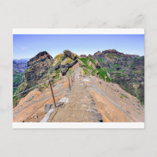 Hiking trail up in mountains on Madeira Portugal. Postcard