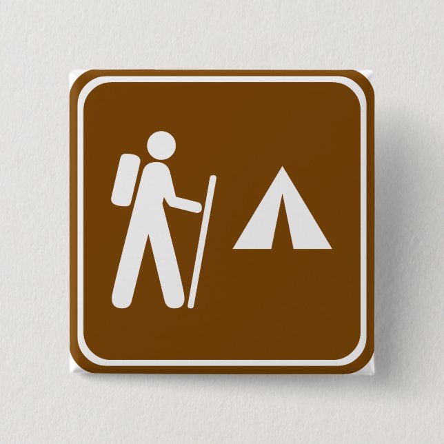 Hiking Trail with Camping Highway Sign 15 Cm Square Badge (Front)