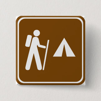 Hiking Trail with Camping Highway Sign 15 Cm Square Badge
