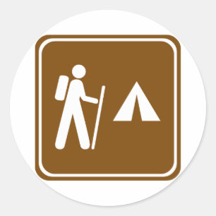 Hiking Trail with Camping Highway Sign Classic Round Sticker