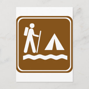 Hiking Trail with Lakeside Camping Highway Sign Postcard