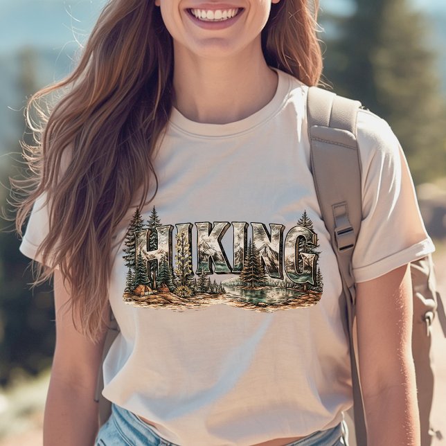 Hiking Typography with Mountains Trees & River     Tri-Blend Shirt (Creator Uploaded)