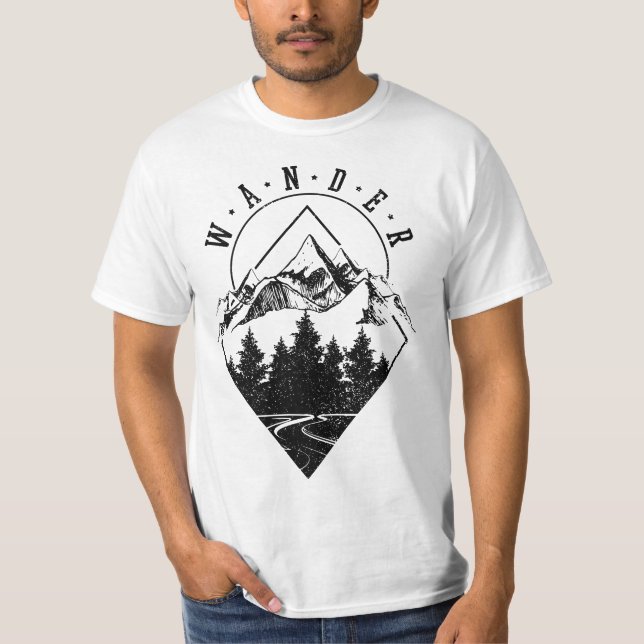 Hiking Wander Mountains Nature Camping Camper Hike T-Shirt (Front)