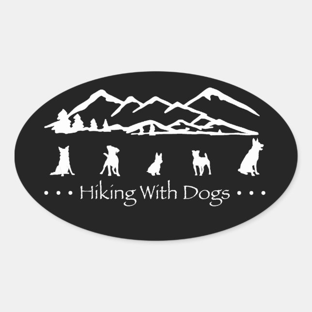Hiking With Dogs Oval Sticker-Black Oval Sticker (Front)
