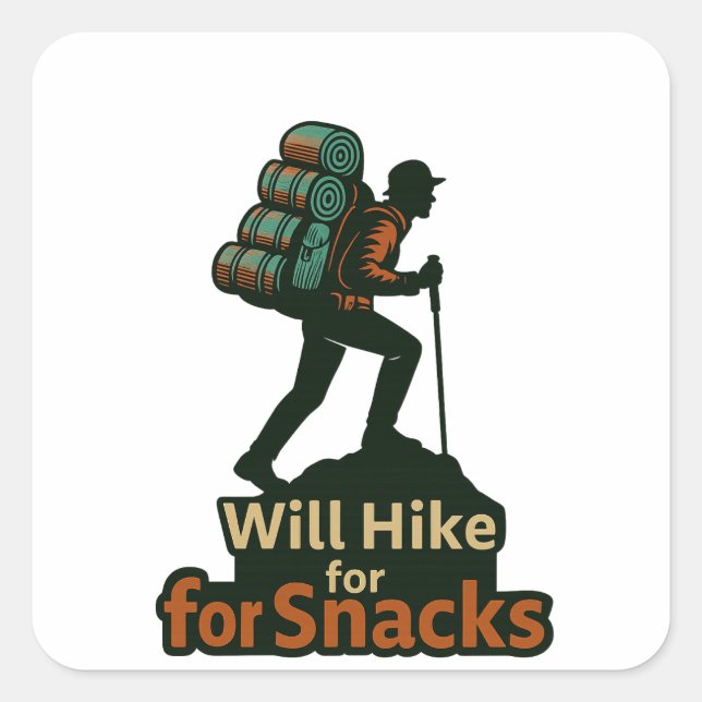 Hiking with Snacks – Fun Date​Outdoor Design Square Sticker (Front)