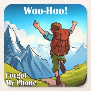 Hiking Woo-Hoo Forgot My Phone Square Paper Coaster