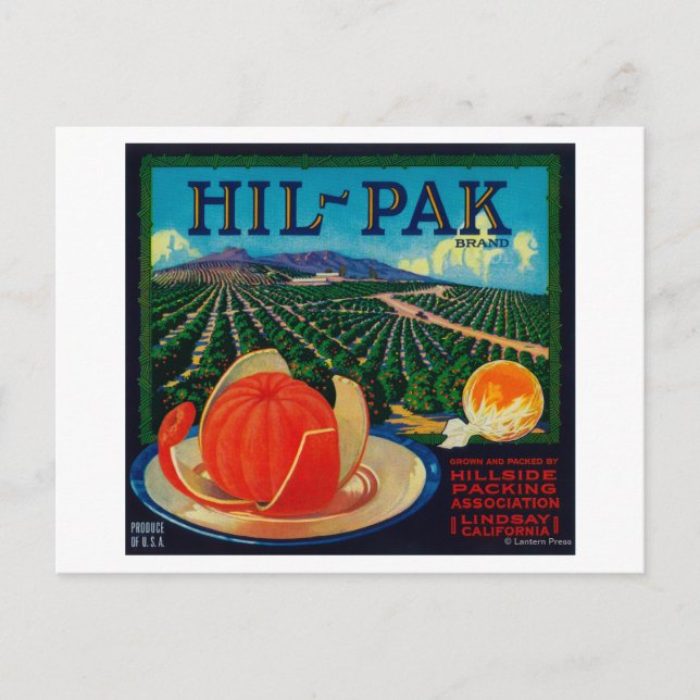 Hil Pak Orange LabelLindsay, CA Postcard (Front)