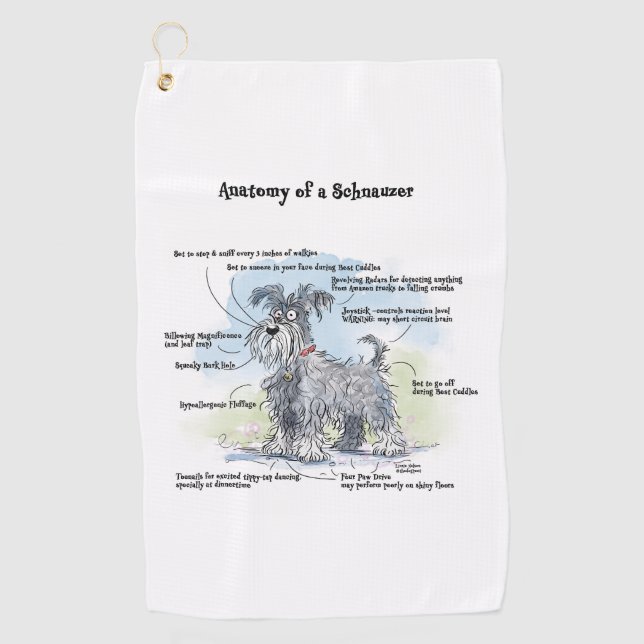 Hilarious Anatomy of a Schnauzer Golf Towel (Front)