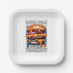 Hilarious BURGER Quote Vintage Retro Illustration Paper Plate