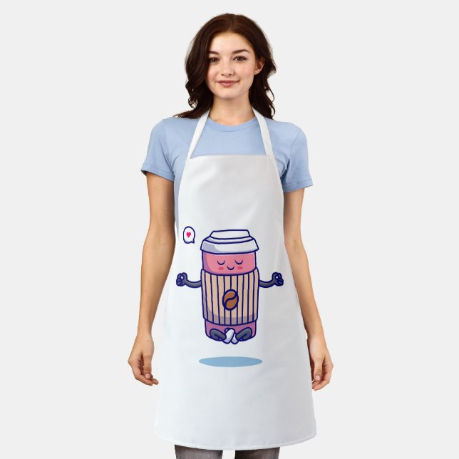 Hilarious Cartoon Coffee Character Apron (Worn)