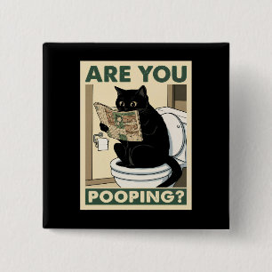 Hilarious Cat Reading Paper in Bathroom 15 Cm Square Badge