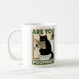 Hilarious Cat Reading Paper in Bathroom Coffee Mug
