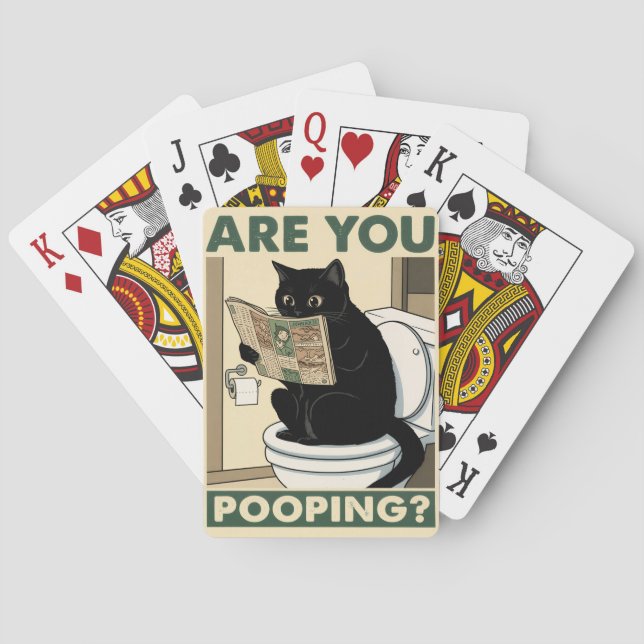 Hilarious Cat Reading Paper in Bathroom Playing Cards (Back)