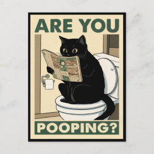 Hilarious Cat Reading Paper in Bathroom Postcard