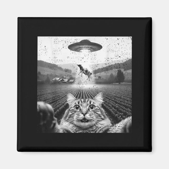Hilarious Cat Selfie Ufo Cow Abduction Alien Meme  Magnet (Front)