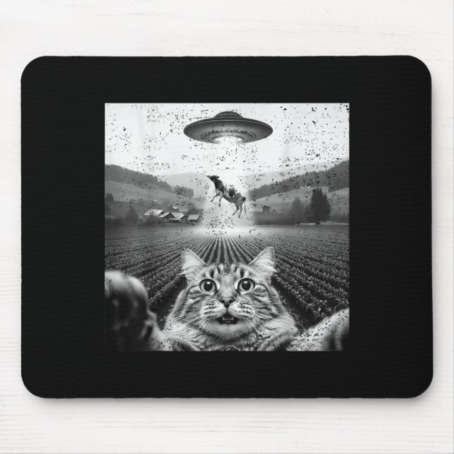 Hilarious Cat Selfie Ufo Cow Abduction Alien Meme  Mouse Mat (Front)