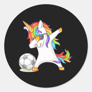 Hilarious Dabbing Unicorn Kicking a Soccer Ball Classic Round Sticker