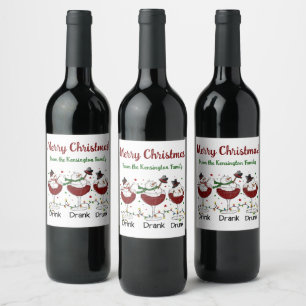 Hilarious “Drink, Drank, Drunk” Snowman and Wine Label