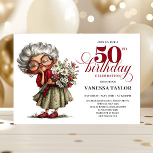Hilarious fifty birthday lady quirky celebration invitation