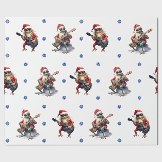 Hilarious Frog Rock Band Christmas on White Wrapping Paper (Seam)