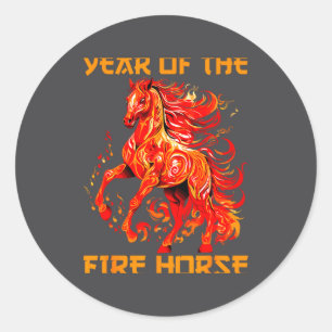Hilarious happy fire yea lunar year new horse chin classic round sticker