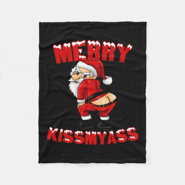 Hilarious Merry Kissmy Christmas Santa  Fleece Blanket (Front)
