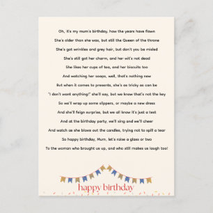 Hilarious Mum Birthday Poem Postcard