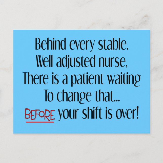 Hilarious Nurse Gifts "Behind Every Stable Nurse" Postcard (Front)