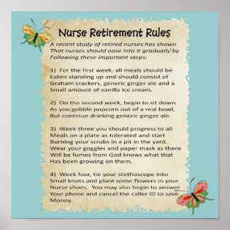 Hilarious "Nurse Retirement Rules" Poster 12x12"