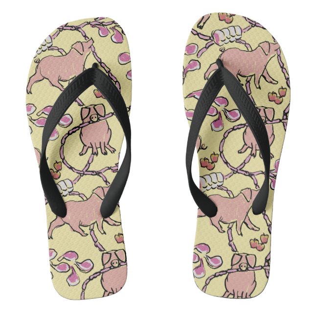 Hilarious pattern Chinese Pig Year Yellow Men FF Flip Flops (Footbed)