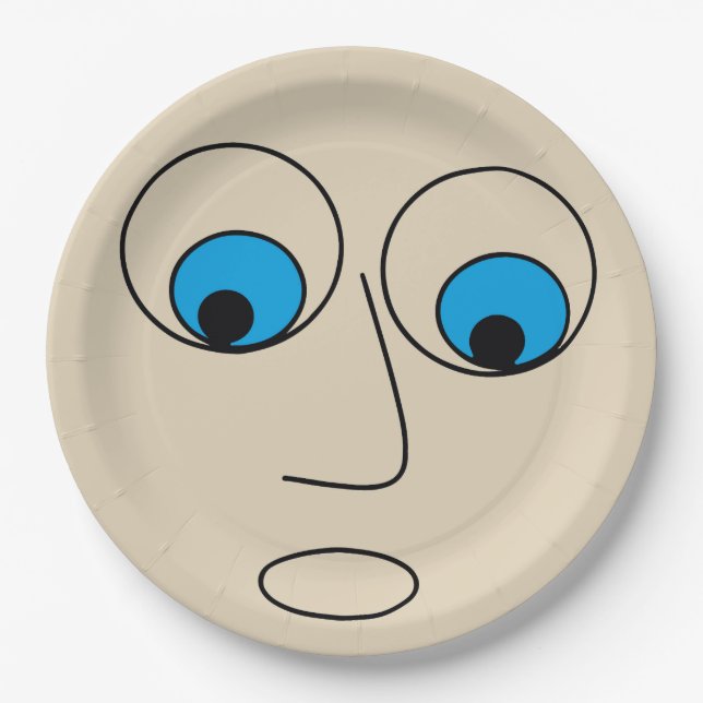 Hilarious Scared Man Cartoon Face Design Paper Plate (Front)
