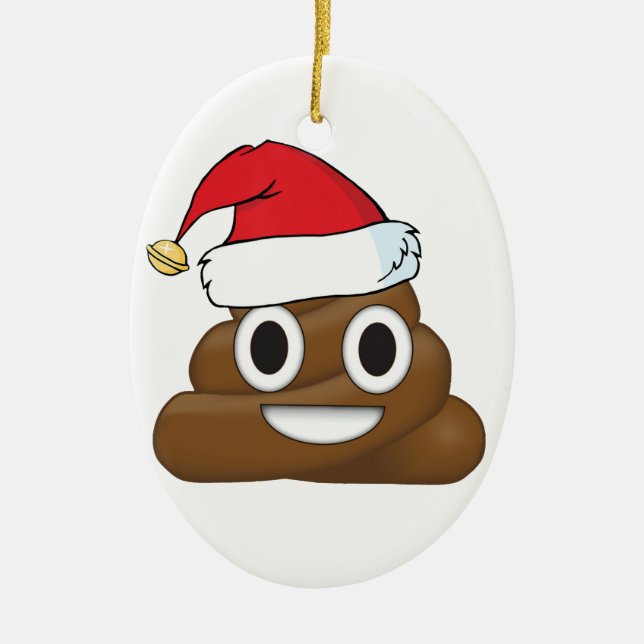 Hilarious Xmas Poop Emoji Ceramic Tree Decoration (Front)