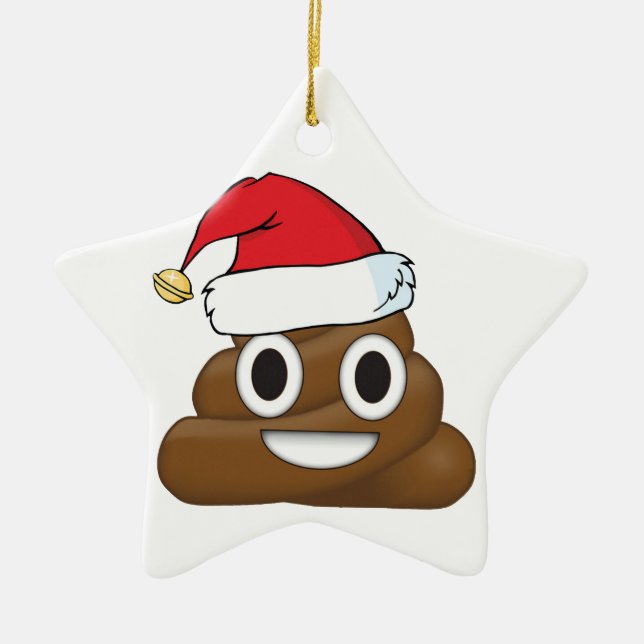 Hilarious Xmas Poop Emoji Ceramic Tree Decoration (Front)
