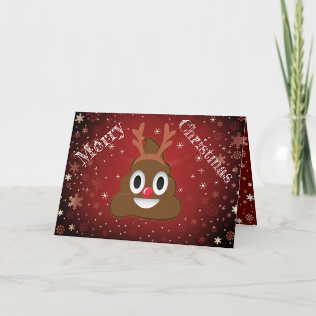 Hilarious Xmas Poop Reindeer Santa Emoji Holiday Card (Front)