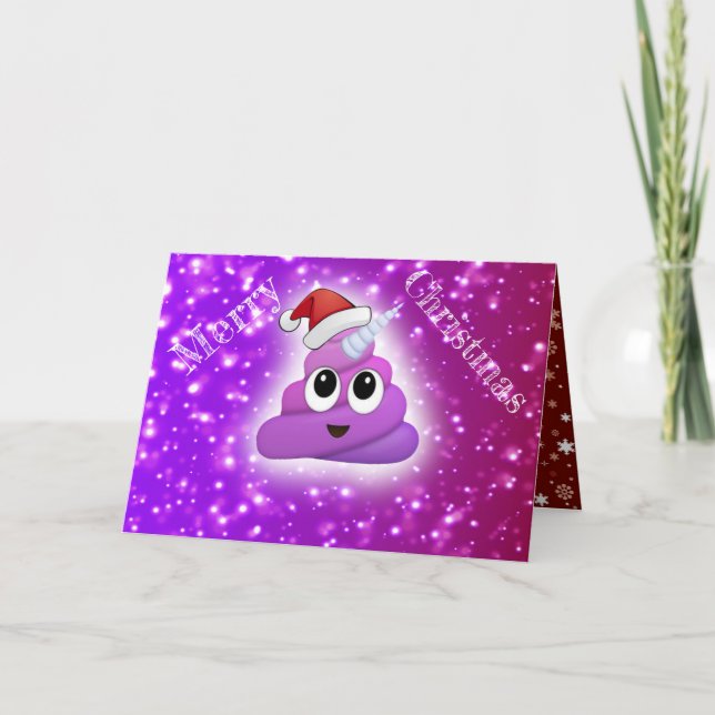 Hilarious Xmas Poop Unicorn Santa Emoji Holiday Card (Front)