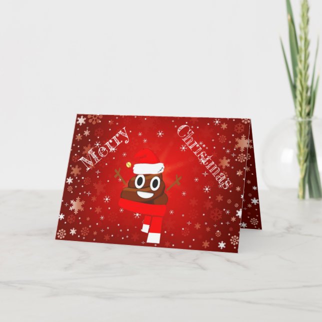 Hilarious Xmas Poop with Hat & Scarf Emoji Holiday Card (Front)