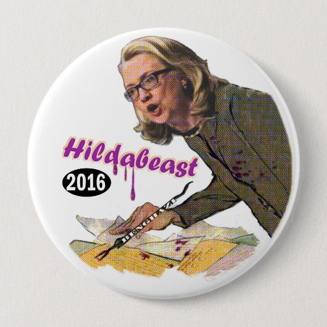 Hildabeast: Hillary Clinton 10 Cm Round Badge (Front)