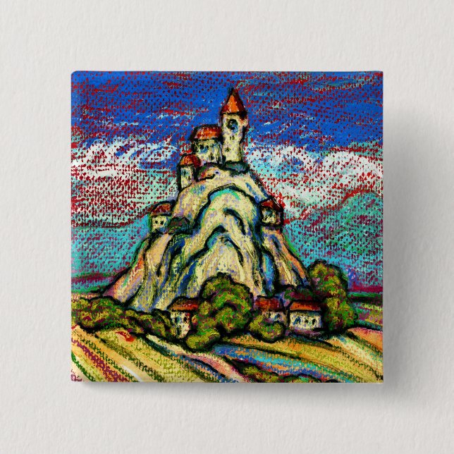 Hill Castle Fantasy 15 Cm Square Badge (Front)