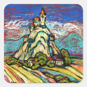 Hill Castle Fantasy Square Sticker