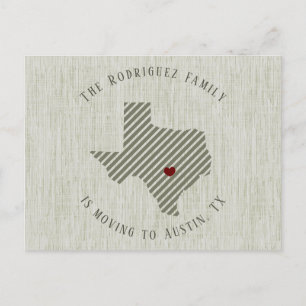 Hill Country Green Linen and Heart Texas Moving Announcement Postcard